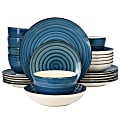 Elama Gia Round Stoneware Dinnerware Set, Dark Blue, Set Of 24 Pieces