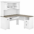 Bush Furniture Fairview 60"W L-Shaped Desk With Hutch, Shiplap Gray/Pure White, Standard Delivery