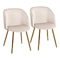 LumiSource Fran Dining Chairs, Pleated Waves, Velvet, Gold/White, Set Of 2 Chairs