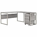 Bush® Business Furniture Hybrid 60"W x 30"D L-Shaped Table Desk With Mobile File Cabinet, Platinum Gray, Standard Delivery
