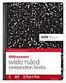 Office Depot® Brand Marble Composition Book, 7 1/2" x 9 3/4", Wide Ruled, 100 Sheets, Black/White, Pack of 3