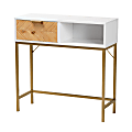 Baxton Studio Giona Modern And Contemporary Console Table, 31-3/4”H x 31-1/2”W x 11-13/16”D, Oak Brown/White/Gold