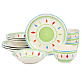 Gibson Home Heidy 12-Piece Hand-Painted Durastone Dinnerware Set, White/Green 1 thumbnail image
