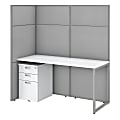 Bush Business Furniture Easy Office 60"W Cubicle Desk With File Cabinet And 66"H Open Panels Workstation, Pure White/Silver Gray, Standard Delivery