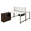 Bush Business Furniture 400 Series 2 Person Workstation With Table Desks And Storage, Mocha Cherry/White, Standard Delivery