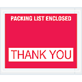 Tape Logic® Preprinted Packing List Envelopes, Packing List Enclosed - Thank You, 4 1/2" x 5 1/2", Red, Case Of 1,000