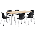 KFI Studios Dailey Table Set With 6 Poly Chairs, Natural Table/Black Chairs