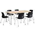 KFI Studios Dailey Table Set With 6 Poly Chairs, Natural Table/Black Chairs 1 thumbnail image