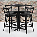 Flash Furniture Round Laminate Table Set With X-Base And Four 2-Slat Ladder-Back Metal Barstools, 42"H x 24"W x 24"D, Black