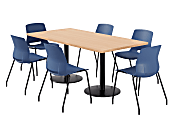 KFI Studios Proof Rectangle Pedestal Table With Imme Chairs, 31-3/4”H x 72”W x 36”D, Maple Top/Black Base/Navy Chairs