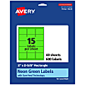 Avery® Printable Labels With Sure Feed® Technology, 94235-NGP40, Rectangle, 2" x 2-5/8", Matte Neon Green, Pack of 600 1 thumbnail image