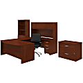 Bush Business Furniture Studio C 72"W x 36"D U-Shaped Desk With Hutch, Bookcase, File Cabinets And Mid-Back Office Chair, Hansen Cherry, Standard Delivery