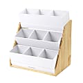 Mind Reader 9-Compartment Acrylic Condiment Organizer With Wood Base, 12 1/8"H x 13 1/16"W x 9 1/16"D, White