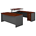 Bush Business Furniture Components 72"W 3 Position Sit to Stand Bow Front U Shaped Desk with Mobile File Cabinet, Hansen Cherry/Graphite Gray, Standard Delivery