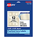 Avery® Pearlized Permanent Labels With Sure Feed®, 94105-PIP25, Square, 2-1/8" x 2-1/8", Ivory, Pack Of 300 Labels