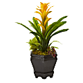 Nearly Natural Bromeliad 16-1/2”H Artificial Plant With Hexagon Planter, 16-1/2”H x 12”W x 12”D, Yellow/Black