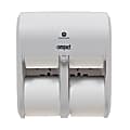 Compact Quad® by GP PRO, 4-Roll Coreless High-Capacity Toilet Paper Dispenser, 56747A, 11.75" x 6.9" x 13.25", White, 1 Dispenser