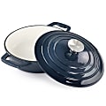 MegaChef 2 Qt Round Enameled Cast Iron Nonstick Braiser Pan, Dark Blue