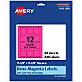 Avery® Print-To-The-Edge Labels With Sure Feed® Technology And Easy Peel®, 94105-NMP20, Square, 2-1/8" x 2-1/8", Matte Neon Magenta, Pack of 240 1 thumbnail image