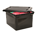 Advantus Storage File Tote With Lid, Letter/Legal Size, 11 1/2" x 19" x 15 1/2", Black 1 thumbnail image