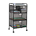 Mind Reader Rolling Utility Cart Laundry Organizer,  4 Removable Drawers, Metal, 29"H x 11"W x 16"D, Black