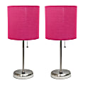 LimeLights Stick Lamps, 19-1/2"H, Pink Shade/Brushed Steel Base, Set Of 2 Lamps