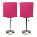 LimeLights Stick Lamps, 19-1/2"H, Pink Shade/Brushed Steel Base, Set Of 2 Lamps 1 thumbnail image