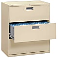 HON® Brigade® 600 42"W Lateral 3-Drawer File Cabinet, Metal, Putty