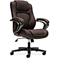 HON® Basyx Ergonomic Bonded Leather High Back Chair With Padded Arm Rests, Brown