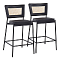 LumiSource Tania Faux Leather/Metal Counter-Height Stools, Black, Set Of 2 Stools