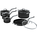 Starfrit The Rock 10-Piece Cookware Set with Stainless Steel Handles - 1 quart Saucepan, 2 quart Saucepan, 3 quart Saucepan, 6 quart Saucepan, Lid, 11" Diameter Frying Pan - Forged Aluminum Base, Steel Handle - Cooking, Frying - Dishwasher Safe - Black