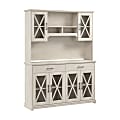 Bush® Furniture Lennox 60"W Farmhouse Sideboard Buffet Cabinet With Hutch, Linen White Oak, Standard Delivery