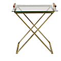 Mind Reader Metal/Glass Table With Removable Glass Tray, 32-1/2"H x 29"W x 18-1/2", Clear/Gold, Standard Delivery