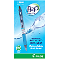 Pilot B2P "Bottle To Pen" Retractable Ballpoint Pens, Medium Point, 1.0mm, 82% Recycled, Translucent Blue Barrels, Black Ink, Pack of 12