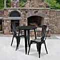 Flash Furniture Round Metal Indoor-Outdoor Table Set With 2 Café Chairs, 29" x 24", Black