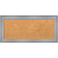 Amanti Art Rectangular Non-Magnetic Cork Bulletin Board, Natural, 34” x 16”, Flair Polished Nickel Plastic Frame