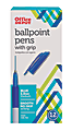 Office Depot® Brand Grip Ballpoint Pens, Medium Point, 1.0 mm, White Barrel, Blue Ink, Pack Of 12 Pens 1 thumbnail image