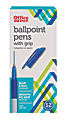 Office Depot® Brand Grip Ballpoint Pens, Medium Point, 1.0 mm, White Barrel, Blue Ink, Pack Of 12 Pens