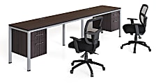 Boss Office Products Simple System Double Desk, Side By Side With 2 Pedestals, 29-1/2”H x 132”W x 30”D, Driftwood