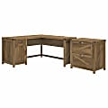 kathy ireland® Home by Bush Business Furniture Cottage Grove 60"W L-Shaped Corner Desk With 2 Drawer Lateral File Cabinet, Reclaimed Pine, Standard Delivery