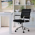 Martha Stewart Piper Faux Leather Upholstered Mid-Back Executive Office Chair, Black/Polished Nickel 1 thumbnail image