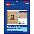 Avery® Kraft Permanent Labels With Sure Feed®, 94603-KMP15, Heart, 2-9/32" x 1-27/32", Brown, Pack Of 180