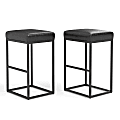 ALPHA HOME Faux Leather Bar Stools, Black, Set Of 2 Stools