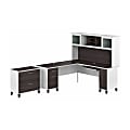 Bush Furniture Somerset 72"W L-Shaped Desk With Hutch And Lateral File Cabinet, Storm Gray/White, Standard Delivery