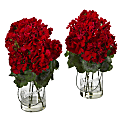 Nearly Natural Geranium 14”H Artificial Floral Arrangements With Vase, 14”H x 8”W x 8”D, Red, Set Of 2