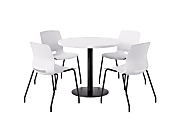 KFI Studios Midtown Pedestal Round Standard Height Table Set With Imme Armless Chairs, 31-3/4”H x 22”W x 19-3/4”D, Designer White Top/Black Base/Black Chairs
