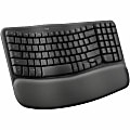 Logitech Wave Keys for Business Ergonomic Keyboard - Wireless Connectivity - Bluetooth - 32.81 ft - USB Type A Interface - Windows, Mac OS, ChromeOS - Computer - PC, Mac - AAA Battery Size Supported - Graphite