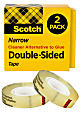 Scotch Double Sided Tape, Permanent, 1/2 in x 1296 in, 2 Tape Rolls, Clear, Home Office and School Supplies