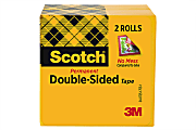 Scotch Double Sided Tape, Permanent, 1/2 in x 1296 in, 2 Tape Rolls, Clear, Home Office and School Supplies