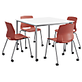KFI Studios Dailey Square Dining Table And 4 Chairs, With Casters, White/Silver Table, Coral/Silver Chairs 1 thumbnail image